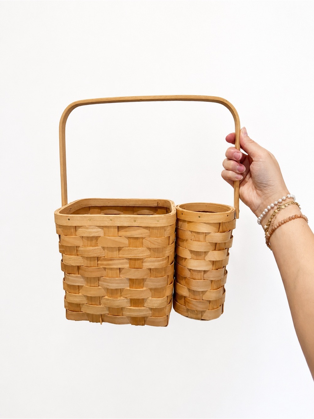 Natural Woven Basket Caddy with Handle - Tan